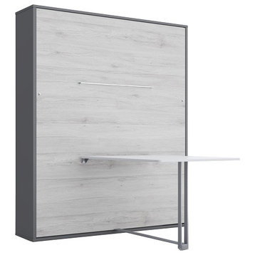 INVENTO Vertical Wall Bed With Desk, 55.1 x 78.7 inch, Slate Grey/White Monaco