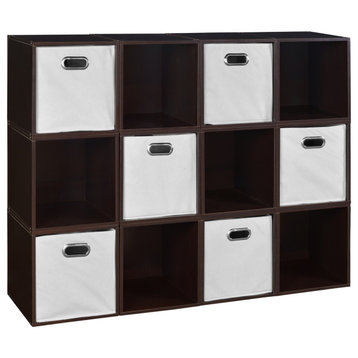 Niche Cubo Storage Set - 12 Cubes and 6 Canvas Bins- Truffle/White
