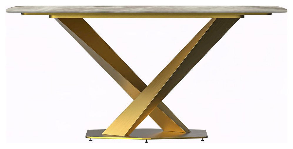Voren Series Modern Dining Table Gold Base, With 71 Deep Grey Sintered ...