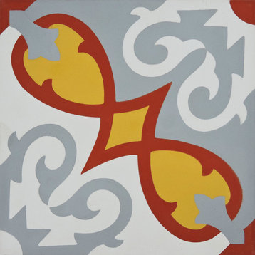 8"x8" Agadir Handmade Cement Tile, Red/Yellow/Gray, Set of 12