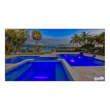 Bennett Nokomis, FL Custom Court Yard Swimming Pool & Spa With Raise Beach Area.