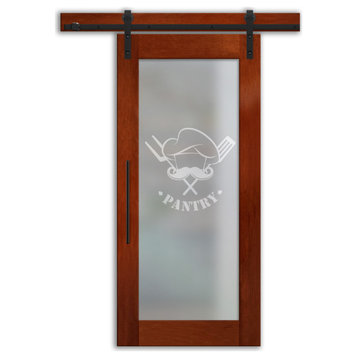 Pantry Real Solid Wood Sliding Barn Door with glass Insert (Full Private), 40"x81", Right