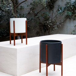 Case Study Cylinder Planter with Wood Stand - Indoor Pots And Planters