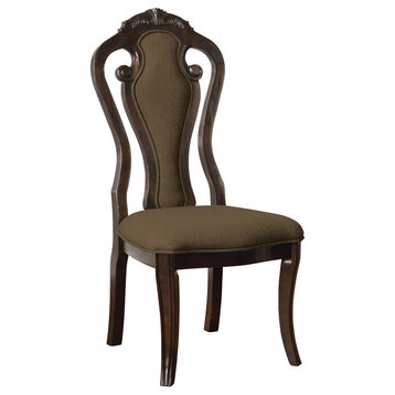 Benzara BM183688 Fabric Side Chair With Fiddle Backrest, Brown, Set Of 2