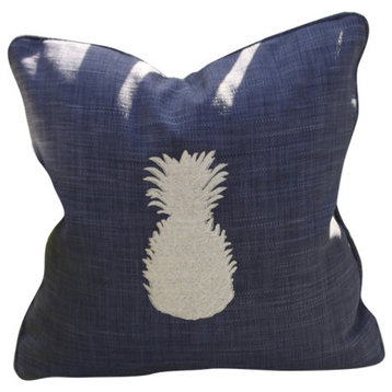 Indigo Basketweave With Pineapple Decorative Pillow, Poly