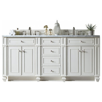 72 Inch Double Sink Bath Vanity, Bright White, No Top, No Sink, Transitional