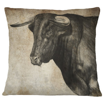 Spanish Bull Sketch Animal Throw Pillow, 16"x16"