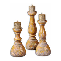 www.essentialsinside.com: chateau, goldenrod crackled ceramic candle holders - Products