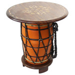 Natural Geo Home Furnishings - Natural Geo Orange Floral Rosewood 20" Drum Accent Table - *Abstract drum design with floral top