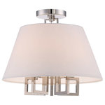 Crystorama - Libby Langdon for Crystorama Westwood 5 Light Polished Nickel Ceiling Mount - The signature Libby Langdon attention to detail is apparent in the Westwood collection. This light features an angular polished nickel frame topped with crisp white shades for an electric yet modern design. I truly believe design is in the details. An element I love with the Westwood collection is how the top loop mimics the same angles as the lower metal fretwork. It's a small attention to detail but a big part of the overall look because it artfully repeats the design theme and helps to balance the fixture, Libby Langdon Perfect for a dining area, living room or even entry way, this fabulous light will add the perfect accent to any space.