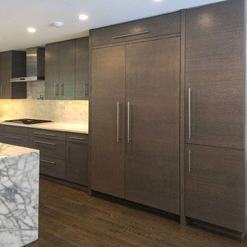 Refrigerator/Pantry showing Custom Cabinetry with Horizontal grain pattern.