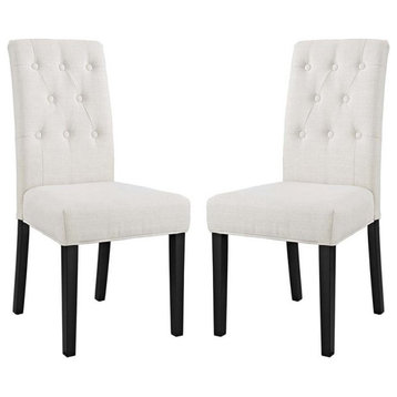 Modway Confer 19.5" Tufted Fabric & Wood Dining Side Chair in Beige (Set of 2)