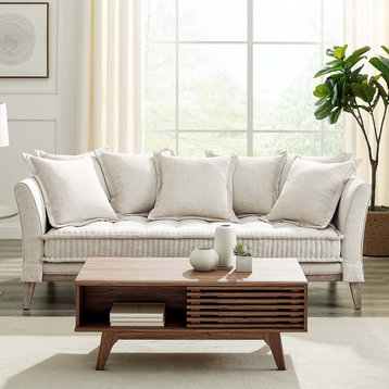 Sofa, Fabric, Beige, Modern, Living Lounge Room Hotel Lobby Hospitality