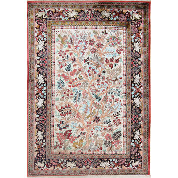 Persian Rug Qum Silk 3'11"x2'9" Hand Knotted