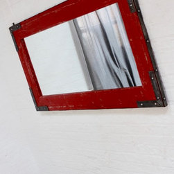 Lourdes Industrial Distressed Steel Framed & Red Painted Reclaimed Scaffolding M - Wall Mirrors