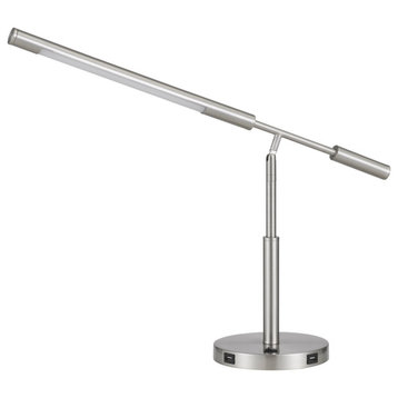 Benzara BM272313 16" Adjustable LED Office Desk Lamp, 2 USB Ports, Silver