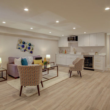 Basement remodeled with bedroom space and extra closet space in Maryland