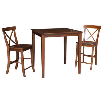 36" x 36" Counter Height Dining Table with 2 X-Back Stools, 24" Seat Height