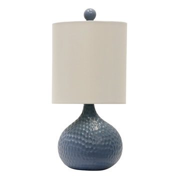 Ceramic Pebbled Table Lamp, Blue Finish, White Hardback Fabric Shade