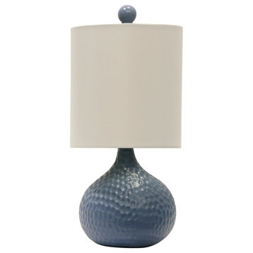 Ceramic Pebbled Table Lamp, Blue Finish, White Hardback Fabric Shade