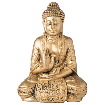 Cement Meditating Buddha Figurine Distressed Concrete Gold Finish