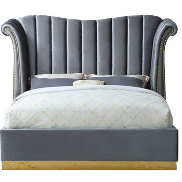 Flora Velvet Bed, Gray, King