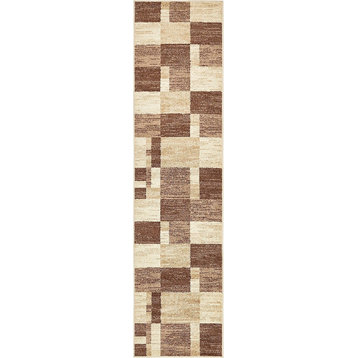Contemporary Harvest 2'6"x10' Runner Brown Squared Area Rug