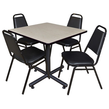 Kobe 36" Square Breakroom Table- Maple & 4 Restaurant Stack Chairs- Black