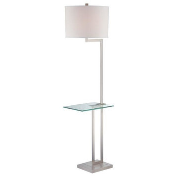 Floor Lamp W/Glass Table Ps/White Fabric Shade E27 A 150W