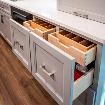 Custom Two Tone Gray Kosher Kitchen with Quartz Countertops