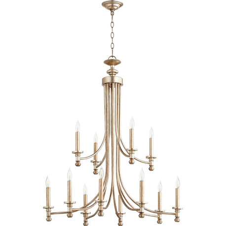 Quorum Rossington 12-Light 38" Transitional Chandelier in Aged Silver Leaf