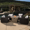 GDF Studio 5-Piece Soleil Outdoor Wicker Club Chairset, Cushions, 32" Fire Pit