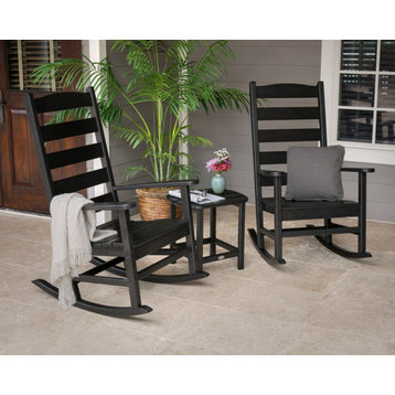 Polywood Shaker 3-Piece Porch Rocking Chair Set, Black