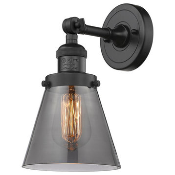 Small Cone 1-Light LED Sconce, Matte Black, Glass: Smoked