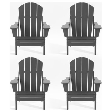 WestinTrends 4PC Outdoor Patio Folding Adirondack Chair Set, Fire Pit Chairs, Gray