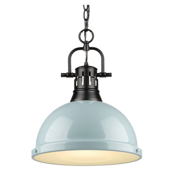 Duncan 1 Light Pendant, Chain, Black With A Seafoam Shade