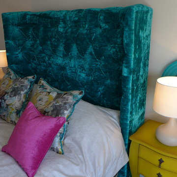 velvet headboard and luxury boudoir fabrics