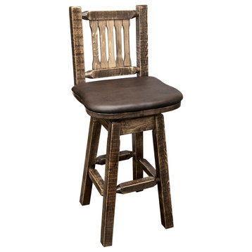 Barstool, Back and Swivel, Stain and Clear Finish, Saddle Pattern
