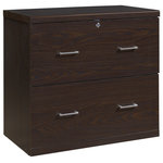 OSP Home Furnishings - Alpine 2-Drawer Lateral File With Lockdowel� Fastening System, Espresso Finish - Keep everything organized and secure with our 2-Drawer, locking lateral file cabinet. Dual drawer pulls paired with euro-style easy glide hardware allows each double width drawer to open and close with ease. Both legal and letter size file capability with locking top drawer. Simplify assembly with Lockdowel� fasteners, which are invisible, creating a tight joint and a finished look. The Lockdowel� fastening system is designed to simply slide components into place for quick, sturdy assembly every time.