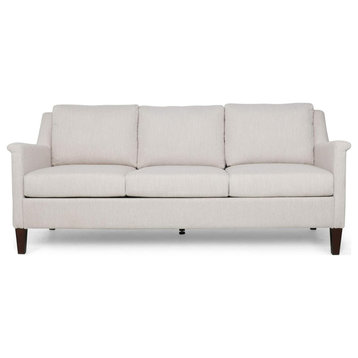 Contemporary Sofa, Tapered Legs With Cushioned Seat and Rolled Arms, Beige