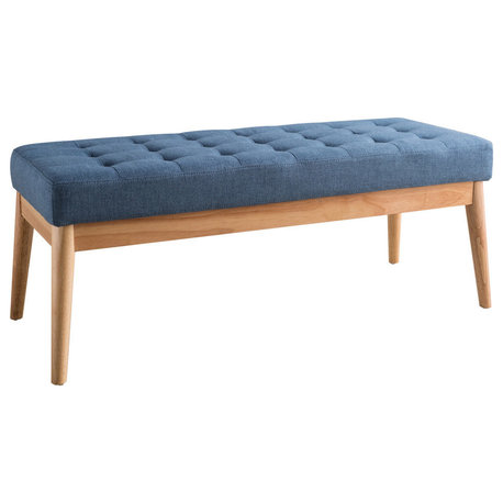 GDF Studio Mid-Century Modern Fabric Upholstered Bench, Air Force Blue