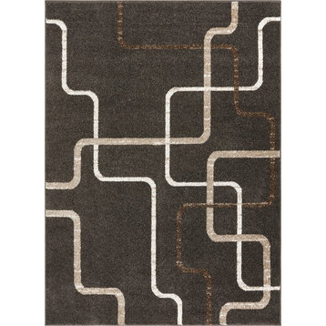 Well Woven Serenity Juillet Modern Squares Lines Charcoal Area Rug 5'3" x 7'3"
