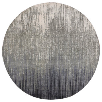 Blue/Gray Hand Knotted Modern Ombre Design Wool Round Oriental Rug, 7'0"x7'2"