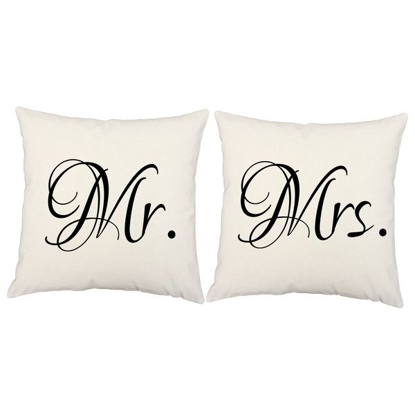 Mrs. Throw Pillow Set 20x20 White Mr & Mrs Pillow Shams | Standard and