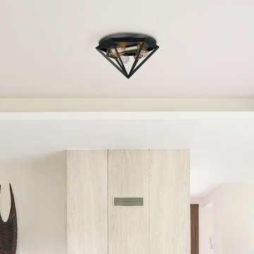 Merton 3-Light Semi-Flush Mount Ceiling Light, Dark Bronze, Brass Socket