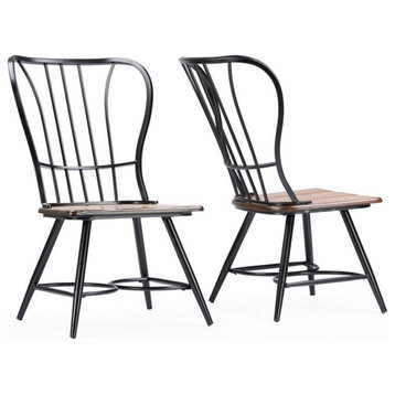 Baxton Studio Longford Windsor Dining Side Chair in Black (Set of 2)