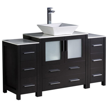 Fresca Torino 54" Espresso Modern Bathroom Cabinets w/ Top & Vessel Sink
