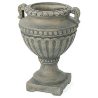 Alice Outdoor Light Weight Cast Stone Urn, Antique Gray