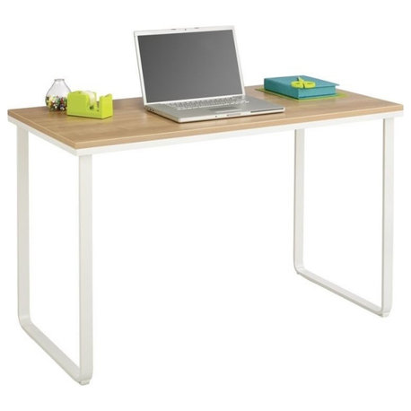 Modern Maple Table Desk With White Metal U Shaped Legs