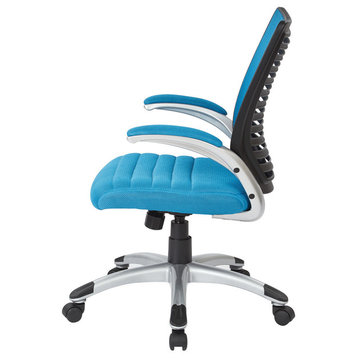 Mesh Seat, Screen Back Managers Chair, Padded Silver Arms, Nylon Base, Blue